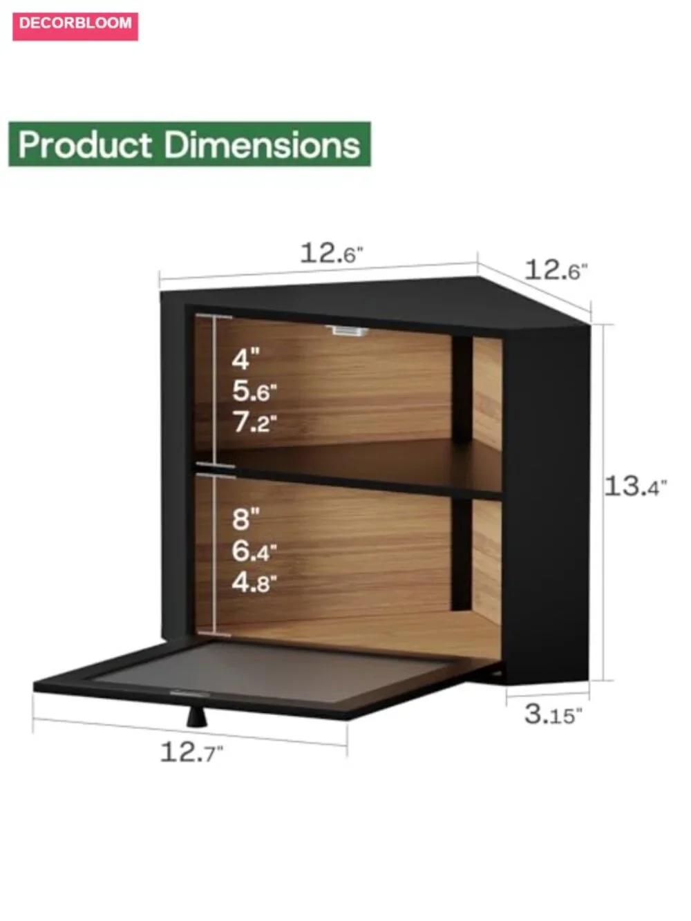 Corner Bread Box with Bamboo Wood and Adjustable Shelf